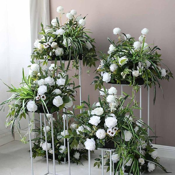 

party decoration 4pcs wedding centerpiece gold-plated geometric flower stand home shiny metal iron rectangle square frame backdrop
