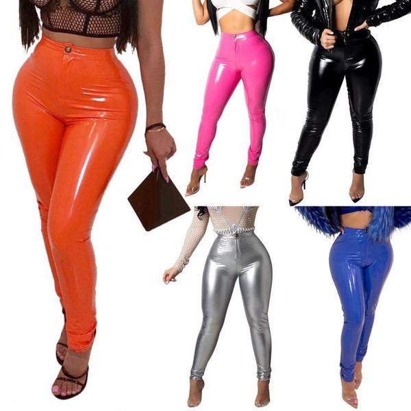 

women's pants & capris women latex faux pu leather trousers push up high waist skinny pencil fall winter solid color female, Black;white