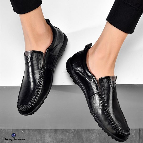 

men loafers fashion men casual leather shoes breathable men boat shoes 006, Black