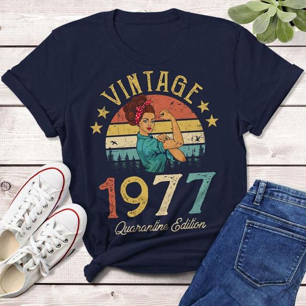 

vintage 1977 quarantine edition t-shirt african women 43years old 43rd birthday gift idea girl mom wife daughter funny retro tee women', White