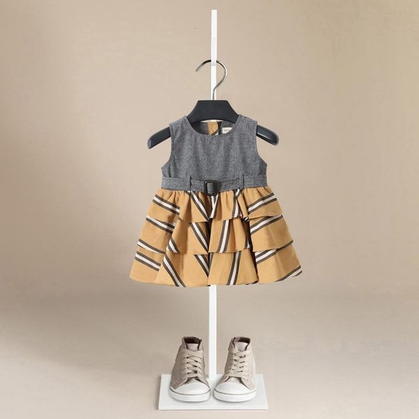 

girls' dresses new summer children kids clothing girls brand sleeveless striped soft cotton princess dresses girl clothes backless dres, Red;yellow
