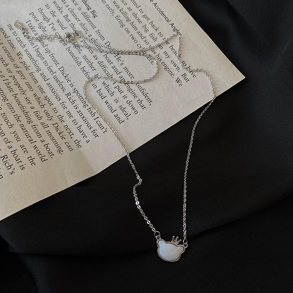 

pendant necklaces fashion white bear crown charm pendants necklace for women girls statement wedding party jewelry, Silver