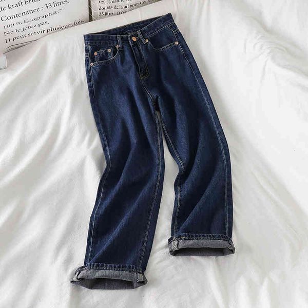 

women's jeans slacks, spring , korean style, high waist, slimming, dark swell, combined with all pants 0yoz, Blue