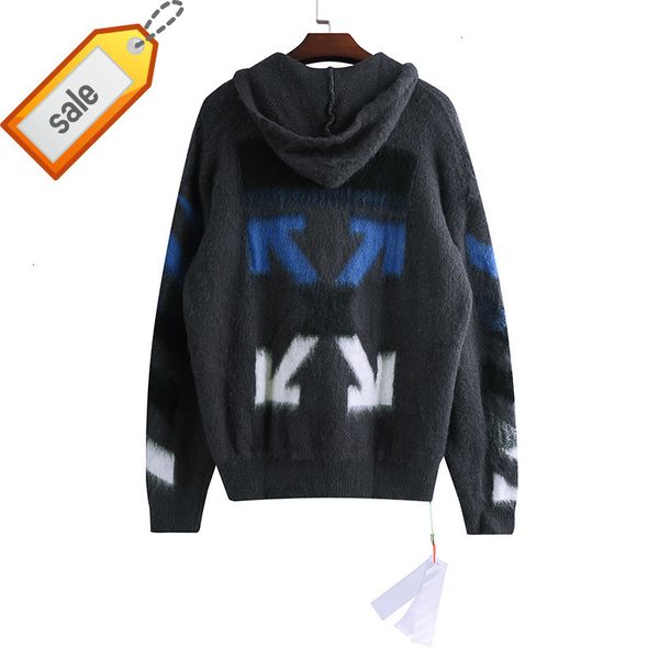 

winter off and autumn 2021 new blue white arrow cardigan knitted zipper hooded sweater for men women, White;black