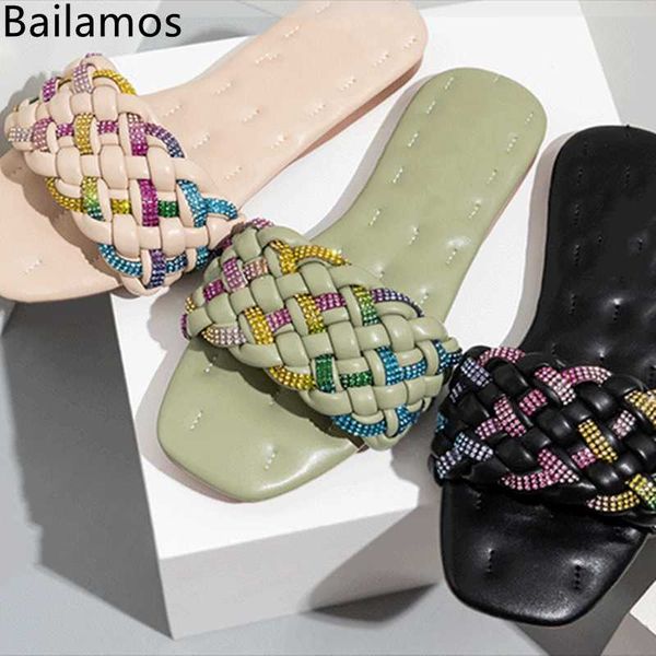 

bailamos women slippers beach outdoor female flip flop fashion weave summer slides open toe ladies flats casual shoes b, Black