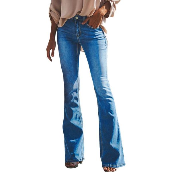 

women's jeans 2021 fashion pants women flare high waist trousers bottoms denim stretch flares length street 3.19, Blue