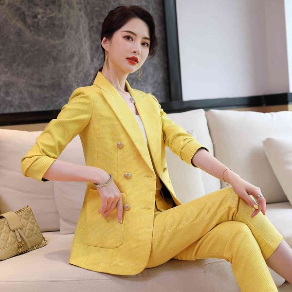 

pant 2021 arrival more recent fashion ladies women's yellow green suit korean business design 2 piece set with pockets, White