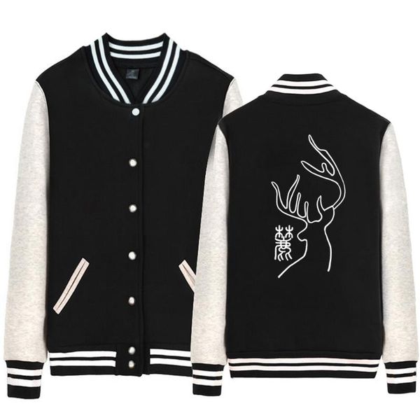 

women's jackets buck deer horns antlers chinese calligraphy geometric diamond woman jacket girl coat single breasted baseball fleec, Black;brown