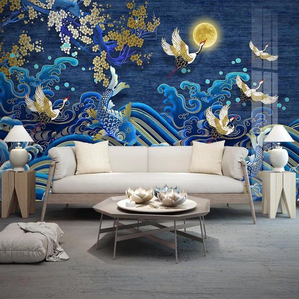 

wallpapers fabric wall paper light luxury mural blue style living room 3d wallpaper
