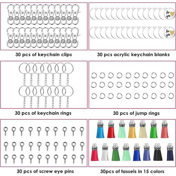 

keychains 180 pcs acrylic keychain blanks with key rings round clear discs tassel pendant, Silver