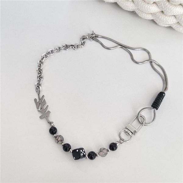 

chokers fashion titanium steel chain dice choker necklace for women men beads party jewelry gifts, Golden;silver