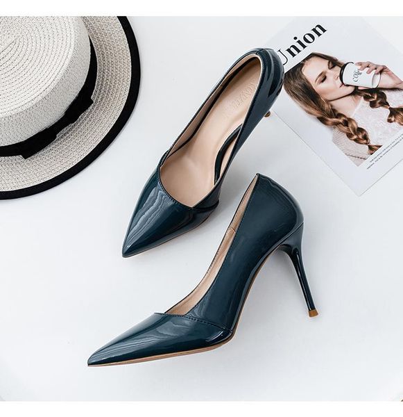 

fine heeled shoes lace-up navy blue pumps sandals slip on work dress professional clogs for women pointed wedge sweet 2021, Black