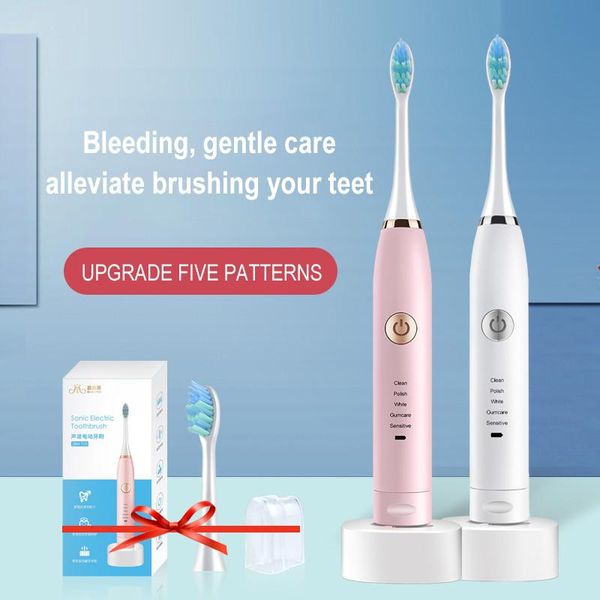 

sonic smart electric vibration toothbrush 5 adjustable modes waterproof rechargeable usb tooth brush teeth portable