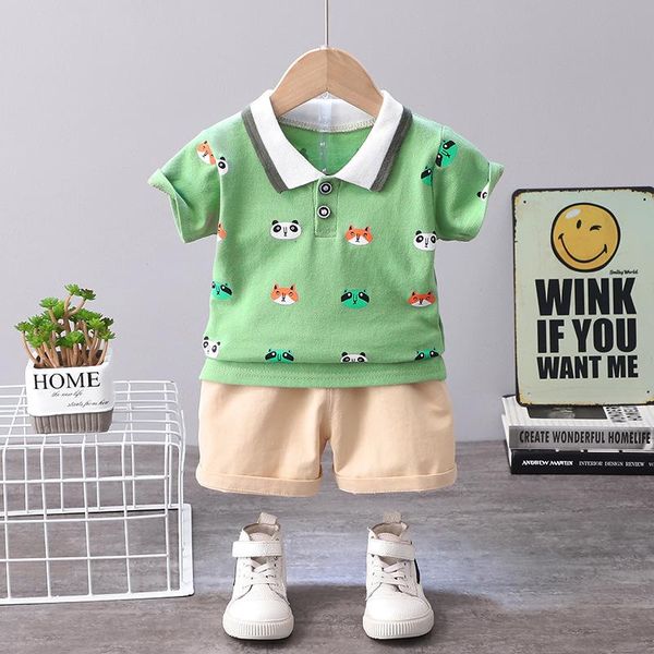 

clothing sets set 1 2 3 4 years summer clothes for kid boy girl cute cartoon animals short sleeve + pants children outfit, White