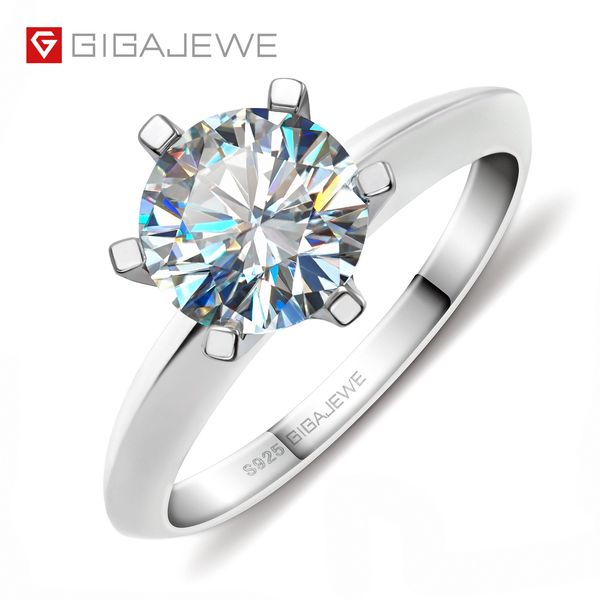

gigajewe 80mm 20ct ef round 18k white gold plated 925 silver ring moissanite diamond test passed jewelry gift gmsr0439656761, Slivery;golden