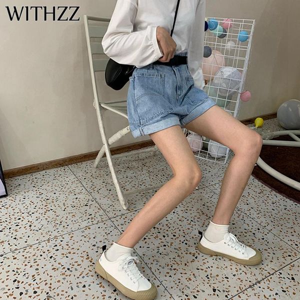 

women's jeans withzz spring summer loose lovely big pocket wide leg denim shorts, Blue