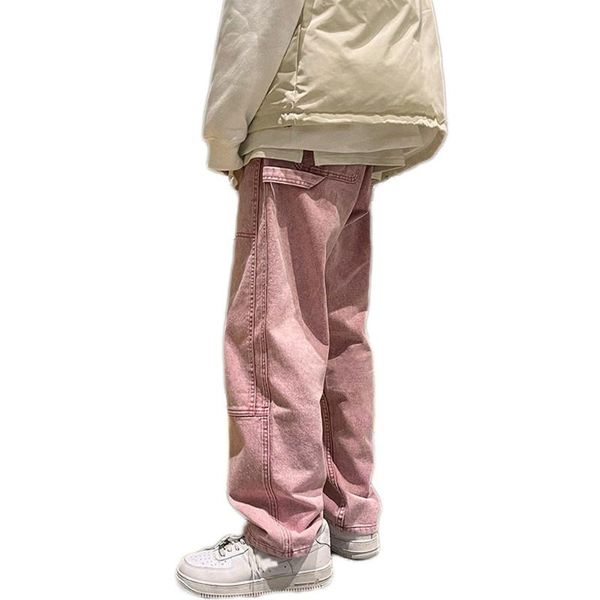 

men's jeans godlikeu mens fashion loose straight casual baggy pink blue denim trousers hip hop cargo pants
