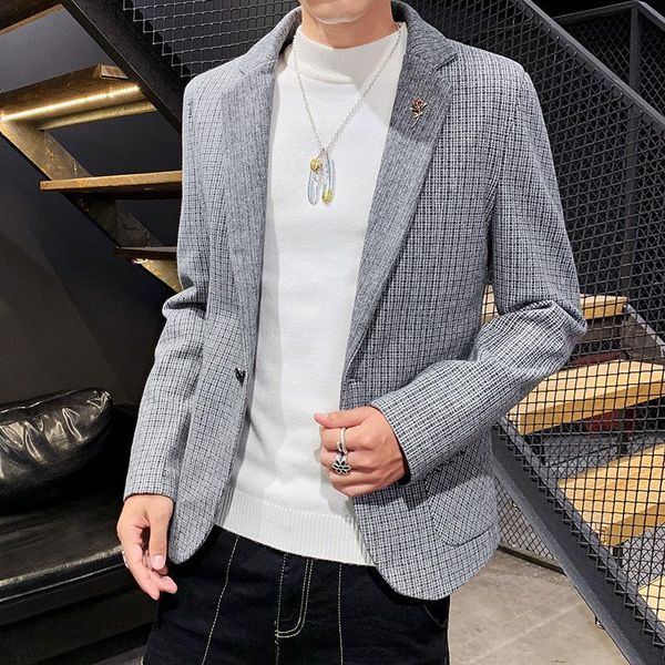 

men's suits & blazers trendy small suit 2021 autumn jacket korean style self-cultivation handsome casual single western gray, White;black