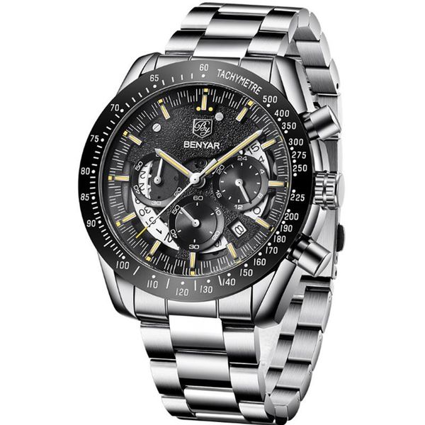 

wristwatches complete calendar sport men's watch chronograph quartz movement stainless steel bracelet wrist watches waterproof a507, Slivery;brown