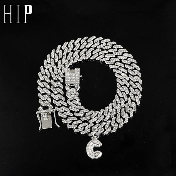 

chains hip hop 26 baguette letter initial necklaces iced out 12mm cuban prong chain necklace pendants for men women christmas jewelry, Silver