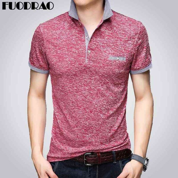 Fuodrao Polo Gömlek Erkekler Casual Poloshirts Erkekler Katı Pamuk Tee Gömlek Homme Slim Fit Kısa Kollu Tops Tees Erkek Giyim B010 210401