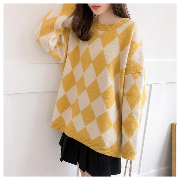 

women's sweaters lazy female autumn and winter 2021 korean version of the small fresh wild knit core yarn pullover sweater, White;black