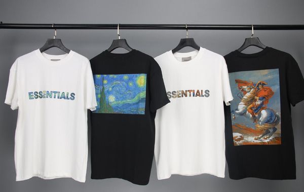 

european and american men's t-shirt fear of god double line napoleon oil painting printing couple short sleeves, White;black