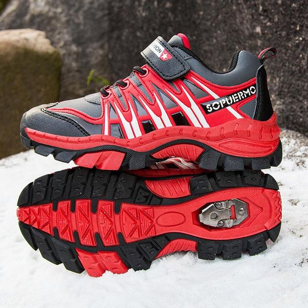 

boys girls children grip steel claw anti-slippery wear-resistant caravan shoes fashion sports casual kids outdoor hiking sneakers, Black;red