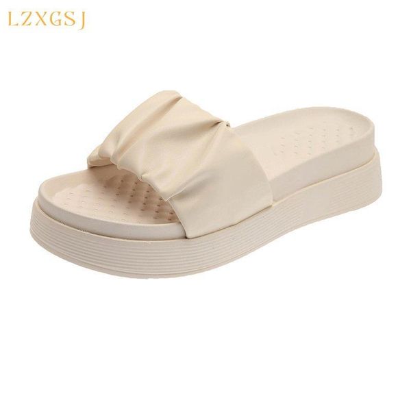 

women's platform slippers open toe flat for femme shoes 2021 summer beach and garden leisure antil slip women sandalies, Black