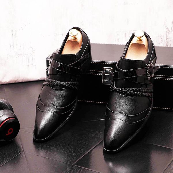 

dress shoes fashion gentleman pointed toe buckle casual oxford for men wedding groom driving homecoming zapatos hombre vestir, Black