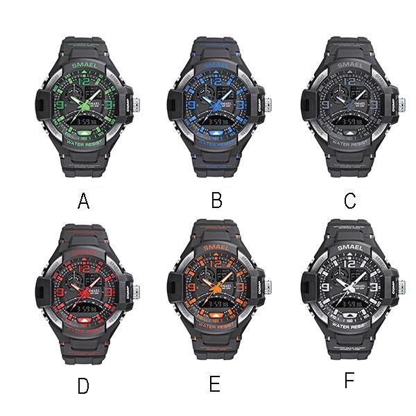 

wristwatches brand style casual men multi-layer text dual display large dial outdoor sports waterproof led cold light luminous watch, Slivery;brown