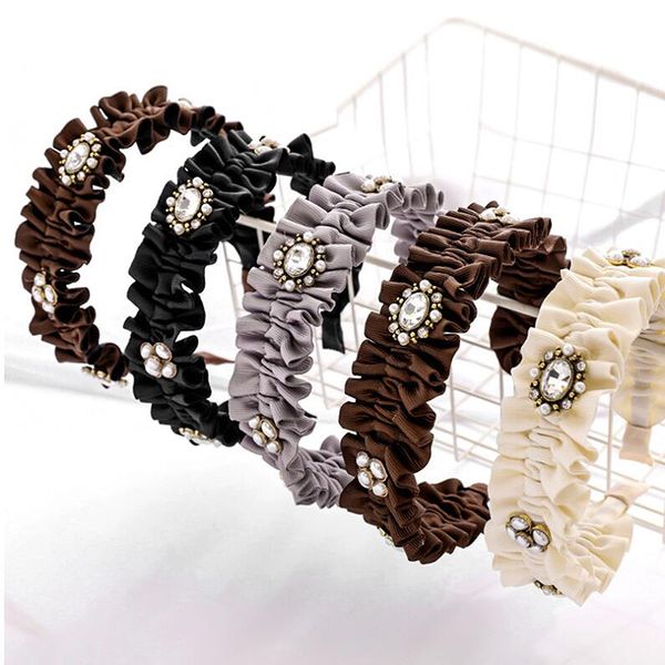 

fashion hairband lace pleated rhinestone headband casual spring summer headwear women hair accessories, Silver