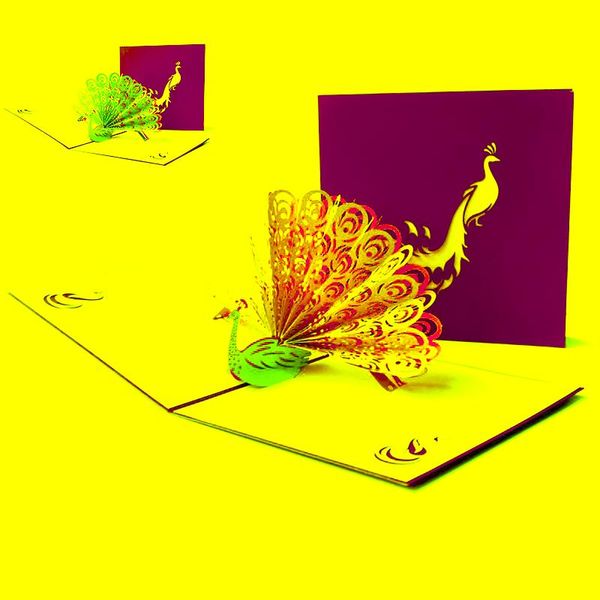 

colourful peacock 3d card for thank you get well up mother's day birthday greeting cards