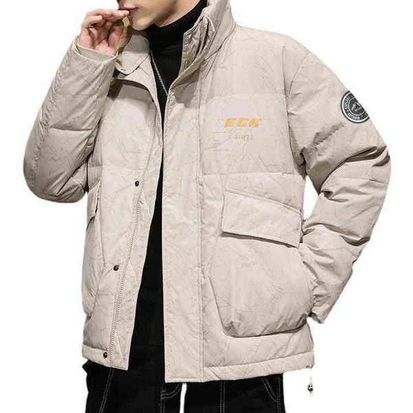 

down et men's 2021 fashion brand plush thickened bright face short winter white duck work clothes cotton, Black