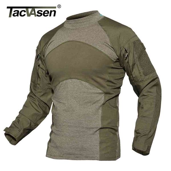 TACVASEN T-shirt tattica estiva da uomo Army Combat Airsoft Top manica lunga maglietta militare Paintball Hunt Abbigliamento mimetico 5XL 210726