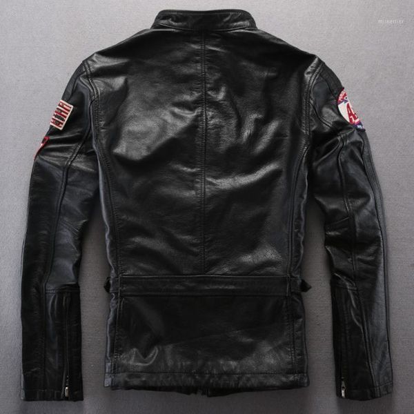 

men's avirex genuine leather jacket black sheepskin flight with badge yellow real skin slim fashion wind men & faux
