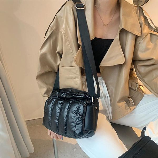 

evening bags space cotton shoulder for women 2021 winter crossbody down bag designer handbag wide strap messenger pack