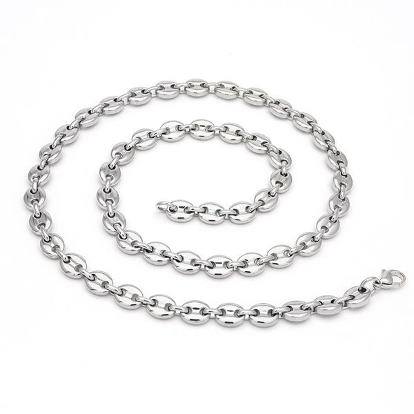 

coffee bean necklace and bracelet set stainless steel mens jewellry two colors optional hip hop 1161 t2, Silver