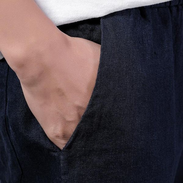 

men's pants spring summer linen solid casual loose cotton beach large 603, Black