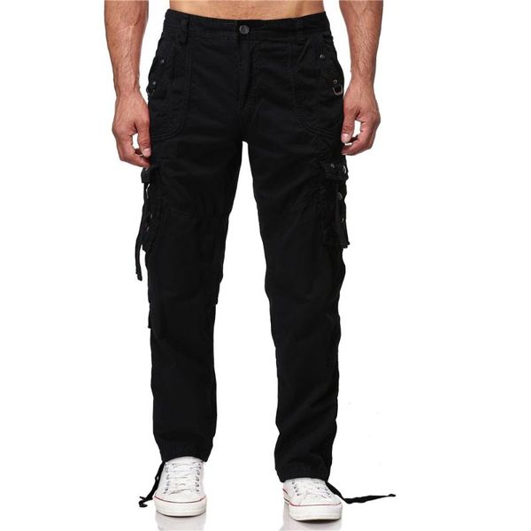 

men's pants men tactical cargo male military combat cotton multi-pockets stretch flexible mens casual trousers loose overalls, Black