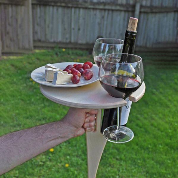 

camp furniture outdoor portable foldable wine table with round deskmini wooden easy to carry rack picnic party travel tools