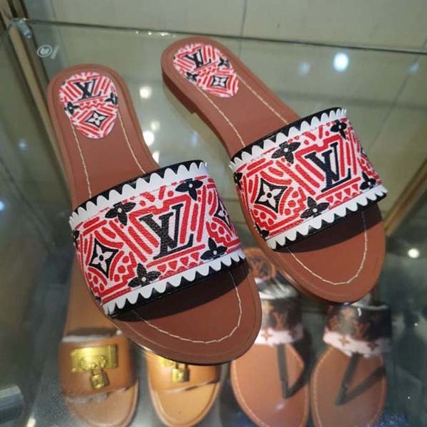 

classics sandals fashion designer slippers slides floral brocade gear bottoms flip flops women shoes striped beach causal slipper bagandshoe, Black