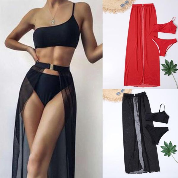 

women's swimwear bikini women three piece swimsuit beach solid color beachwear maillot de bain femme stroje kapielowe damskie, White;black