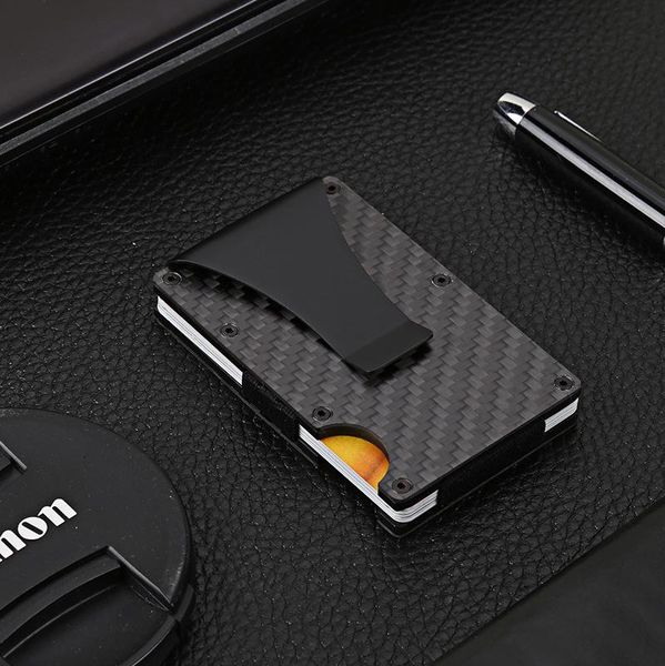 

card holders carbon fiber holder non-scanning metal wallet male business, Brown;gray