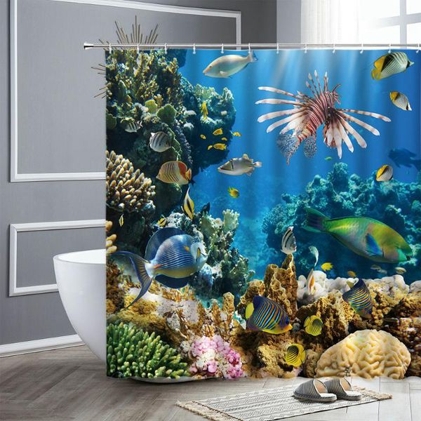 

shower curtains waterproof fabric curtain set ocean coral tropical fish underwater world landscape bathroom cloth bathtub decor