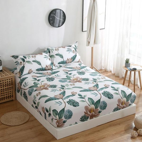 

sheets & sets 2021 luxury fashion bed sheet 100% cotton twin full queen king single white green leaves fitted 2pcs case