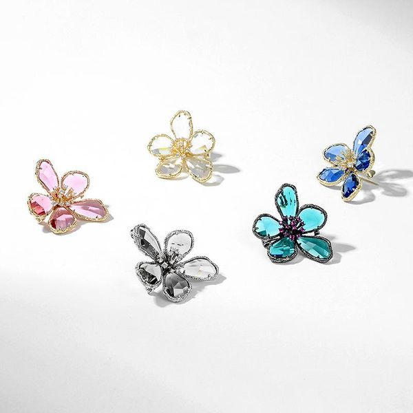 

pins, brooches fashion elegant flower for women floral crystal luxury jewelry sweater buckle coat pins accessories christmas gifts, Gray