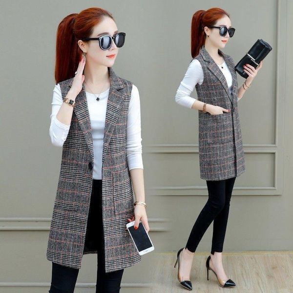 

women's vests single button casual women outwear waistcoat plaid long vest jacket female plus size 5xl 6xl spring autumn slim sleeveles, Black;white