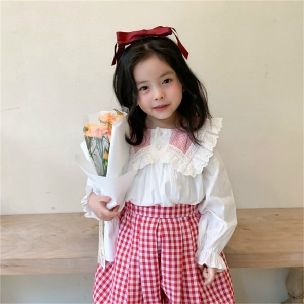 

spring arrival girls long sleeve cotton blouses kids lace collar children clothes 210528, White;black