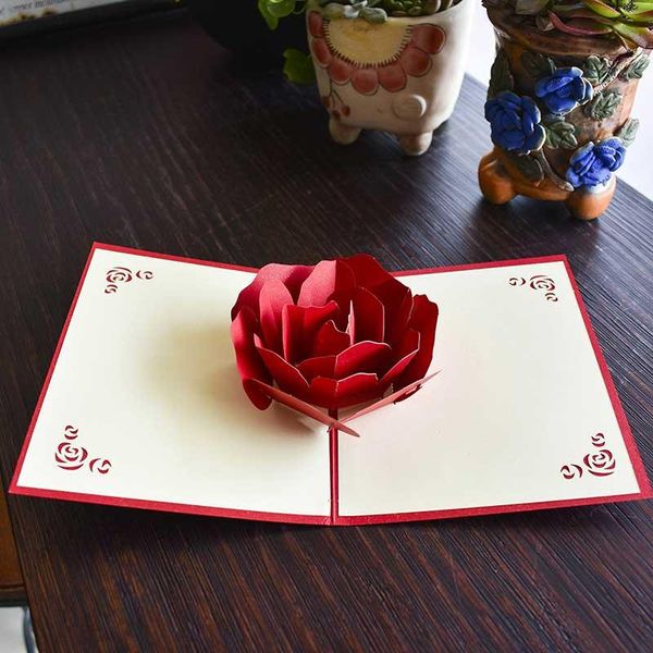 

greeting cards gift rose 3d up card stereoscopic valentine's day couple peony cherry birthday wedding invitation